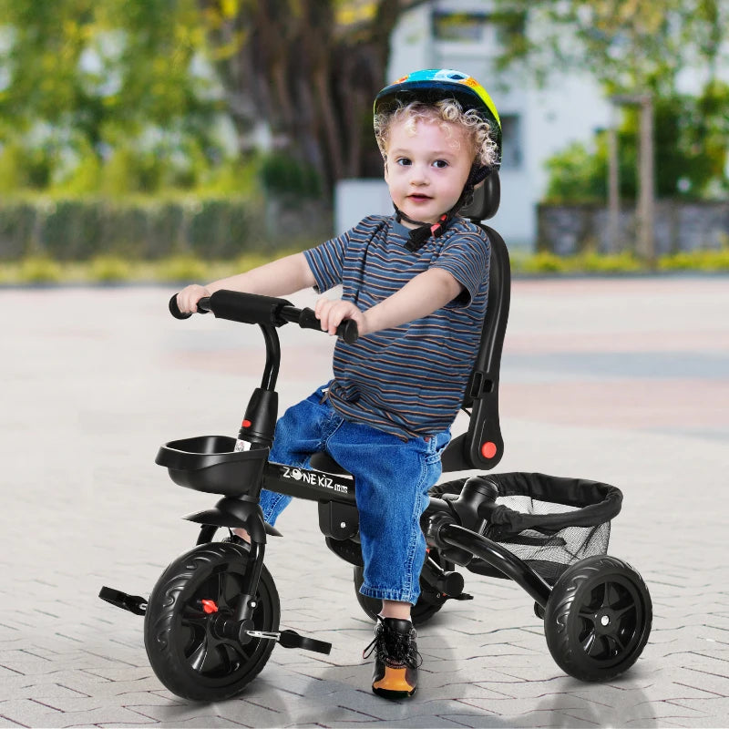 Qaba Baby Tricycle 4 In 1 Trike w/ Reversible Angle Adjustable Seat Removable Handle Canopy Handrail Belt Storage Footrest Brake Clutch for 1-5 Years Old Grey