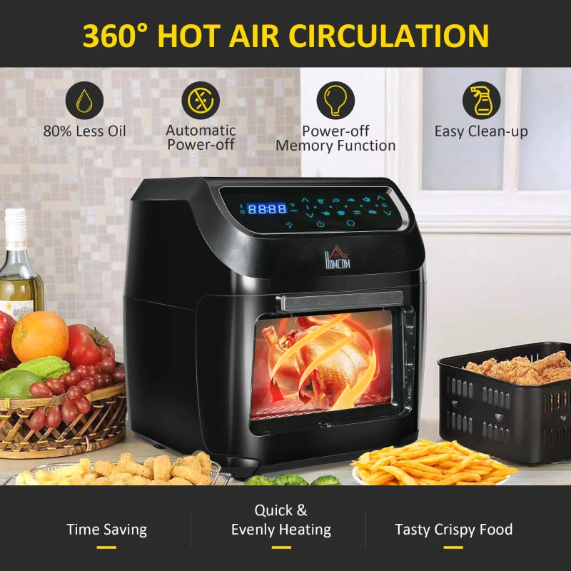 HOMCOM 12 QT Air Fry Oven, 8 In 1 Countertop Oven Combo with Air Fry, Roast, Broil, Bake and Dehydrate, 1700W with Accessories and LED Display, Black