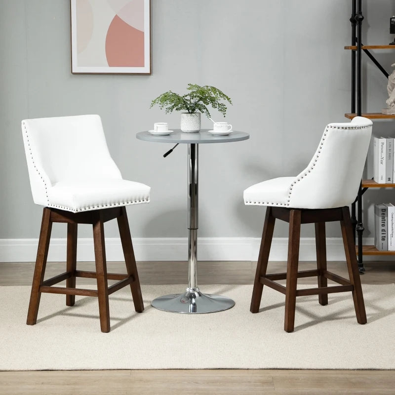 HOMCOM 28" Swivel Bar Height Bar Stools Set of 2, Armless Upholstered Barstools Chairs with Nailhead Trim and Wood Legs, Brown