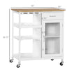HOMCOM Rolling Kitchen Island with Storage, Kitchen Cart, Utility Trolley with Wine Rack, Shelves, Drawer and Cabinet, White
