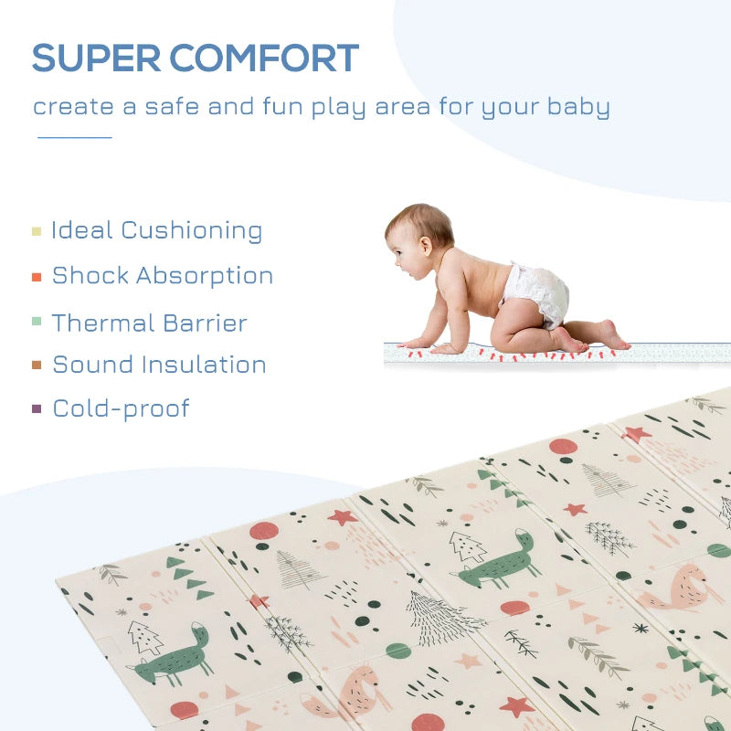 Qaba Foldable Baby Play Mat Educational Reversible XPE Floor Mat Heat-Insulating Crawling Toddler Foam Mat Portable Picnic Carpet Exercise Workout Mat for Indoor & Outdoor 79" x 59"