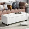 HOMCOM 50.5" Faux Leather Rectangular Tufted Storage Ottoman for Living Room, Entryway, or Bedroom, White