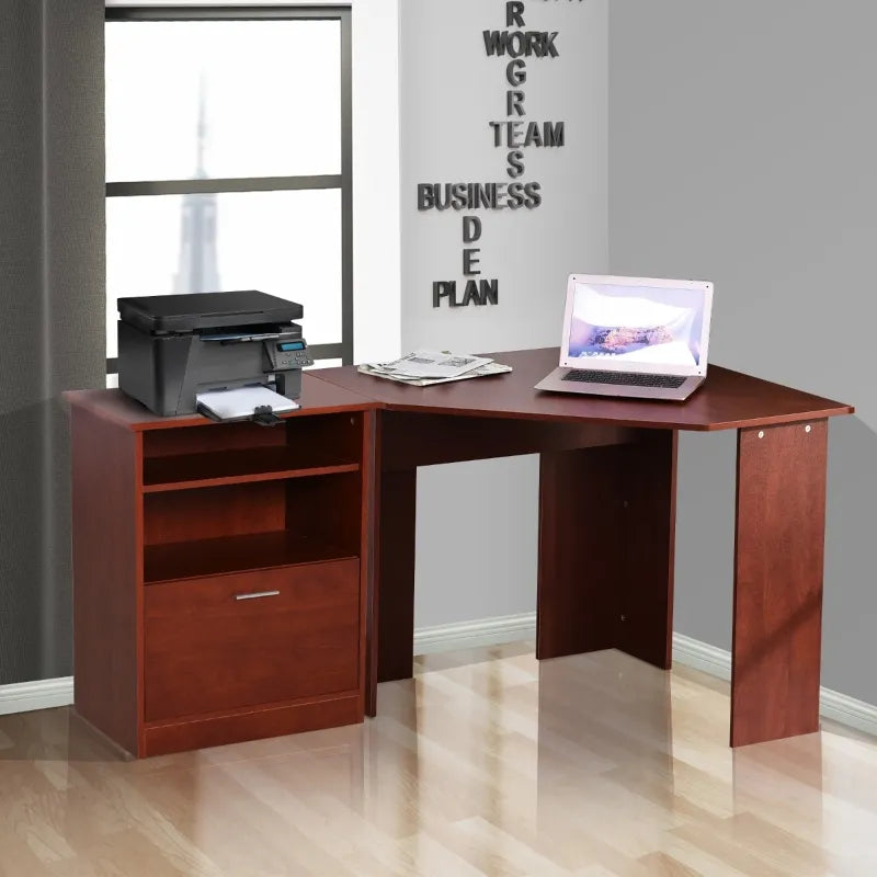 HOMCOM Computer Desk with Printer Cabinet, L-Shaped Corner Desk with Storage, Study PC Workstation for Home Office, Black