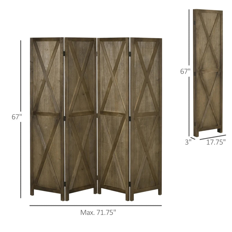 HOMCOM 4 Panel Folding Room Divider, 5.5ft Tall Freestanding Paulownia Wood Wall Divider Panels for Indoor Bedroom Office, White