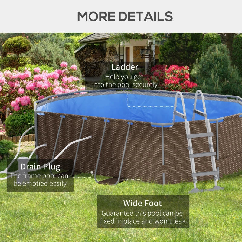 Outsunny 18' x 10' x 3.5' Above Ground Swimming Pool, Non-Inflatable Rectangular Steel Frame Pool with Filter Pump, Safety Ladder for 1-8 People, Gray