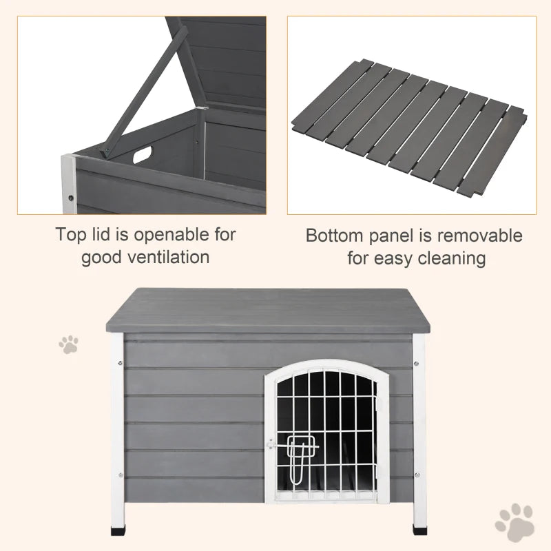 PawHut 21'' Wooden Decorative Dog Cage Kennel Wire Door with Lock Small Animal House with Openable Top Removable Bottom - Gray