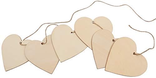 Kurtzy 50 Pack of Wooden Hearts with Natural Twine - 10x10cm / 4x4 Inches Unfinished Wooden Shaped Heart Set with Holes - Decorations for Weddings, Parties, Anniversaries, Gifts, Arts and Crafts