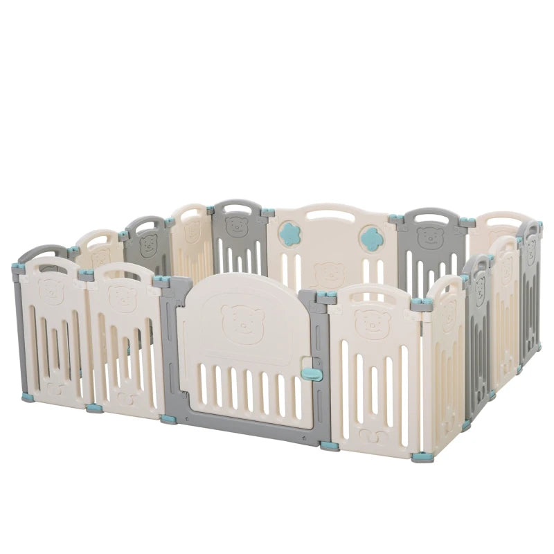 Qaba 16-Piece Indoor Safety Childrens Baby Playpen with Game Piece, Opening Gate & Flexible Design for Peace of Mind