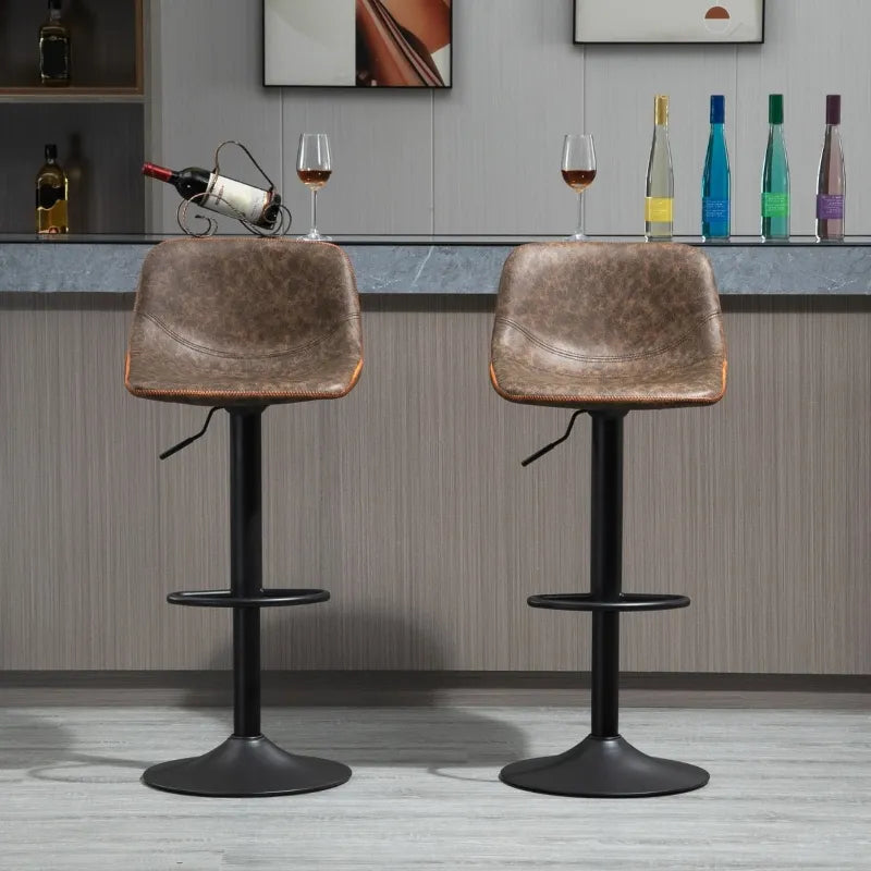 HOMCOM Adjustable Bar Stools, Swivel Bar Height Chairs Barstools Padded with Back for Kitchen, Counter, and Home Bar, Set of 2, Brown