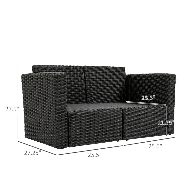 Outsunny 2 Piece Patio Wicker Corner Sofa Set, Outdoor PE Rattan Furniture, with Curved Armrests and Padded Cushions for Balcony, Garden, or Lawn, Grey