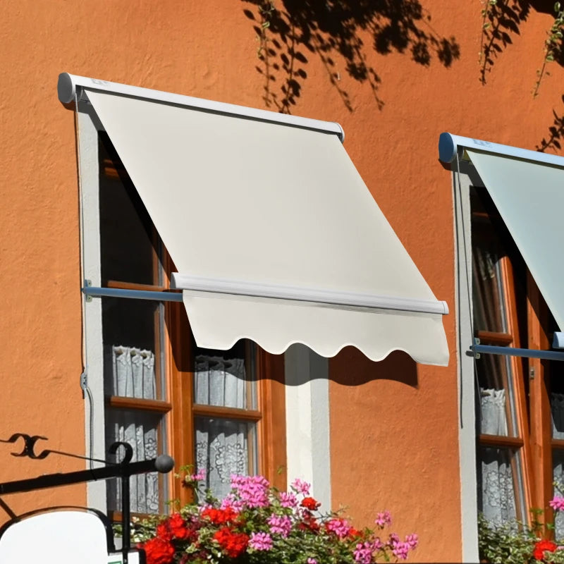 Outsunny 4' Patio Drop Arm Manual Retractable Sun Shade Window Awning - Cream