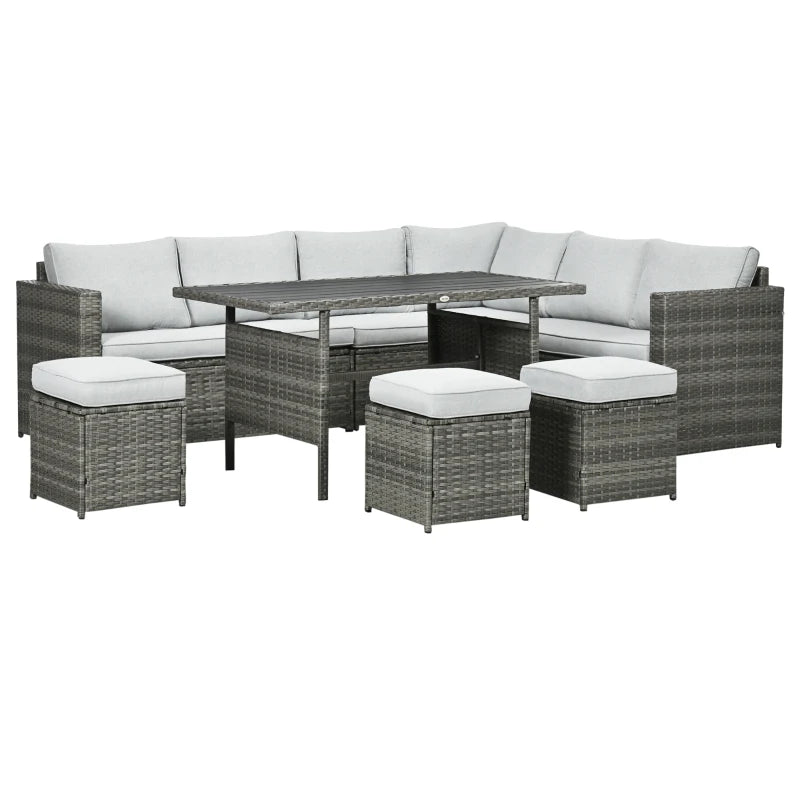 Outsunny 7 Piece Outdoor Patio Furniture Set, PE Rattan Wicker Sectional Sofa Set with Couch Cushions, Aluminum Frame & Composite Table, Light Gray