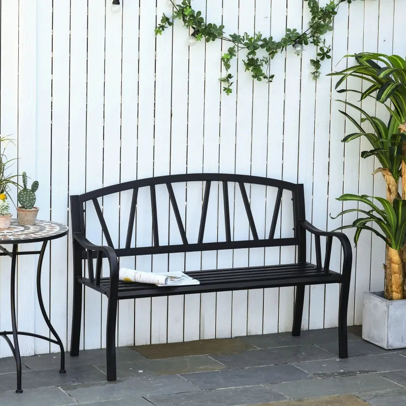 Outsunny 50" 2-Person Garden Bench Loveseat with Cast Iron Decorative Welcome Vines, Outdoor Patio Bench for Backyard, Porch, Entryway