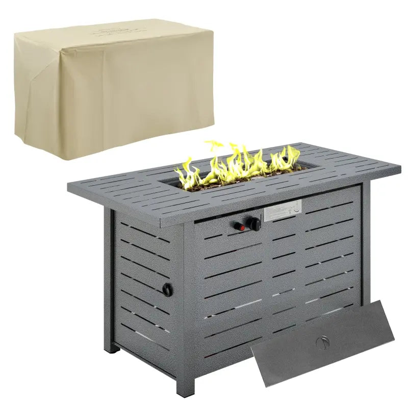 Outsunny 42 Inch Outdoor Propane Gas Fire Pit Table, 50,000 BTU Auto-Ignition Rectangular Gas Firepit with Slat Tabletop, Lid, Lava Rocks, Rain Cover, CSA Certification, Black