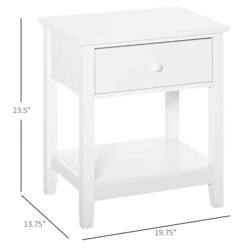 HOMCOM Side Table, 2-tier End Table with Drawer and Storage Shelf, Modern Nightstand for Bedroom, or Living Room, White