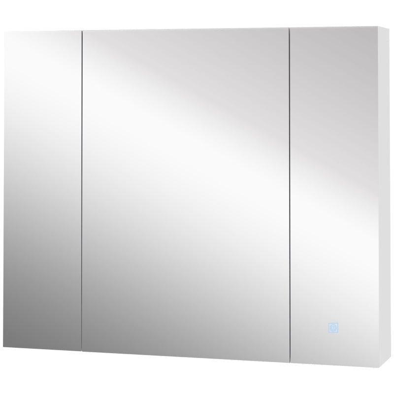 kleankin LED Light Medicine Cabinet with Mirror Door, Wall-Mounted Bathroom Vanity Organizer with Dimmer Touch Switch, and USB Charge, White