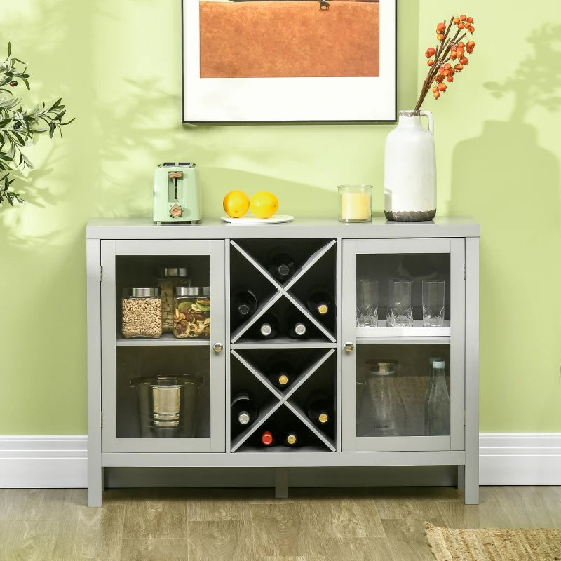 HOMCOM Coffee Bar Cabinet, Sideboard Buffet Cabinet with Removable Wine Rack, Tempered Glass Door and Adjustable Shelves, Wine Cabinet for Living Room, Kitchen, Entryway, White