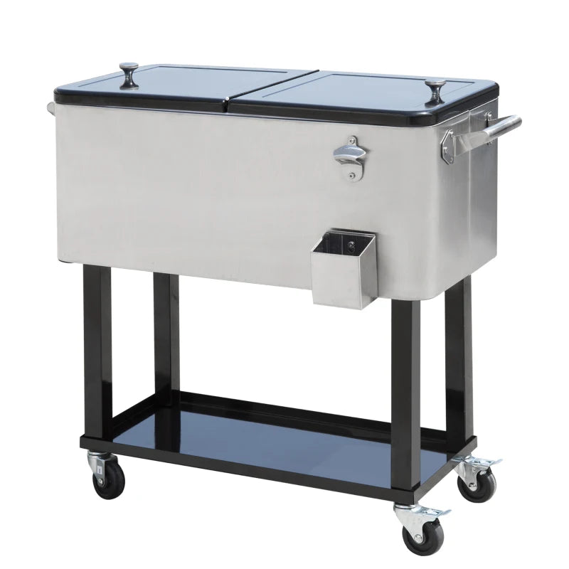 Outsunny 80 Quart Stainless Steel Portable Rolling Storage Cooler Cart