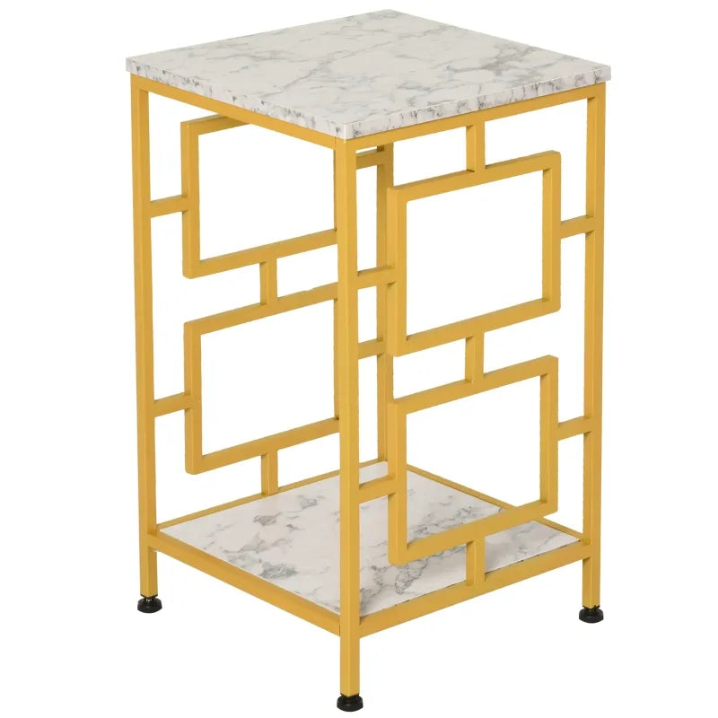 HOMCOM Modern Faux Marble Living Room Accent Side Table with Art-Deco Style Design & Strong Metal Frame Build - White