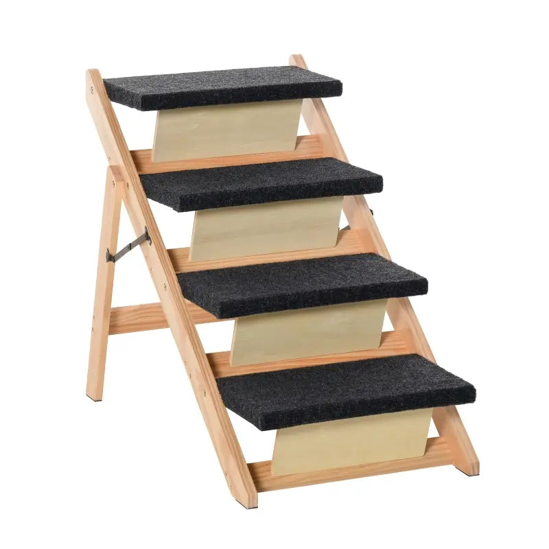 PawHut Wood Pet Steps, Convertible And Foldable 4 Level Dog Stairs and Ramp