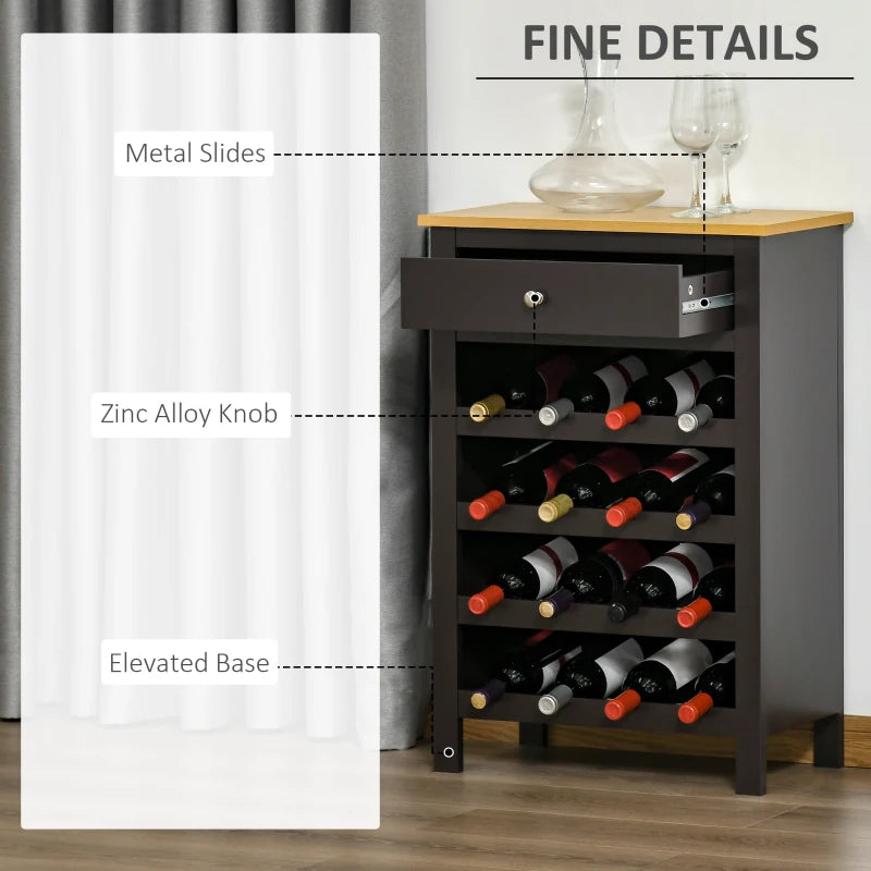 HOMCOM Wine Bar Cabinet, Modern Buffet Cabinet with 16-Bottle Wine Holder and Drawer, Kitchen Storage Cabinet for Living Room, Home Bar, Dark Brown