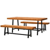 Outsunny 71'' Rustic Acacia Wood Outdoor Picnic Table and Bench Seat Set - Natural Red Wood