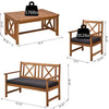 Outsunny 4 Piece Acacia Wood Outdoor Patio Furniture Set with 2 Armchairs, 1 Sofa, & 1 Coffee Table, Cushions Included