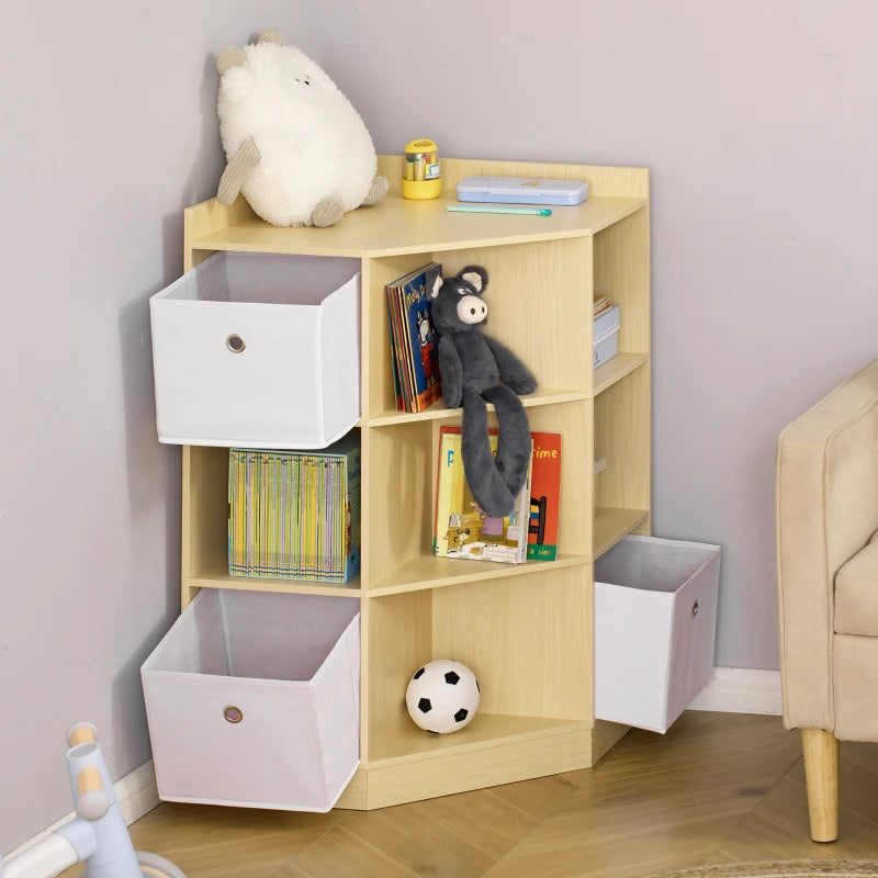 HOMCOM 9-Cube Kids Corner Storage Toy Cabinet Organizer Bookshelf w/ Fabric Drawer Bins
