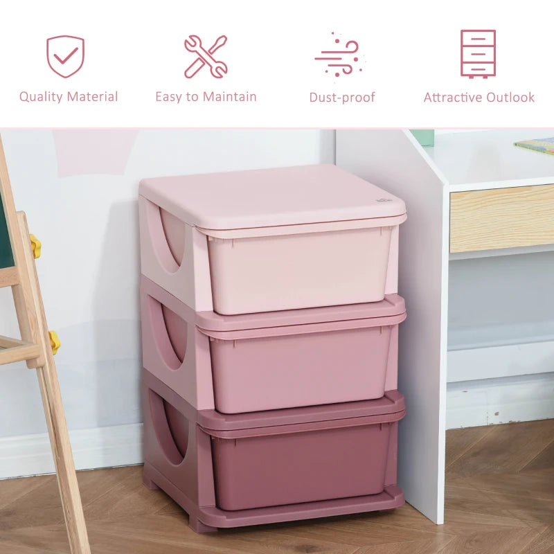 Qaba 3 Tier Kids Toy Storage Organizer with Drawers Chest for Bedroom