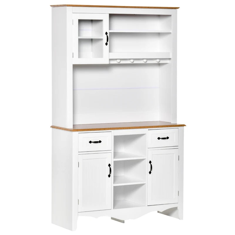 HOMCOM Buffet Cabinet with Storage, Kitchen Sideboard with 2-Layer Wood Countertop, Adjustable Shelves and Drawers, White