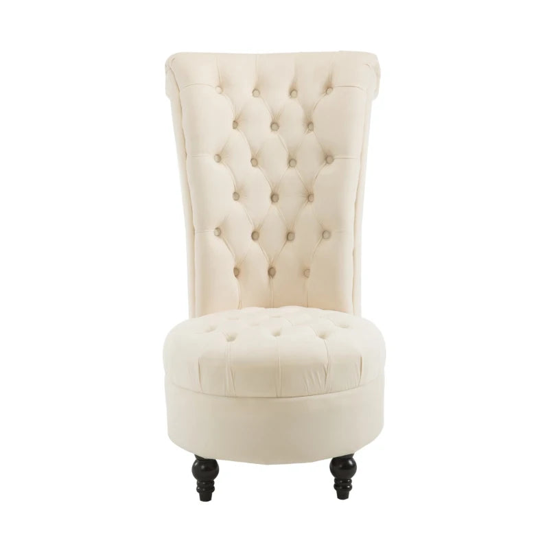 HOMCOM Retro High Back Armless Royal Accent Chair Fabric Upholstered Tufted Seat for Living Room, Dining Room and Bedroom, Cream White