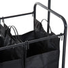 HOMCOM 3 Bag Heavy Duty Divided Laundry Hamper Sorter Cart with Wheels and Hanging Bar - Black