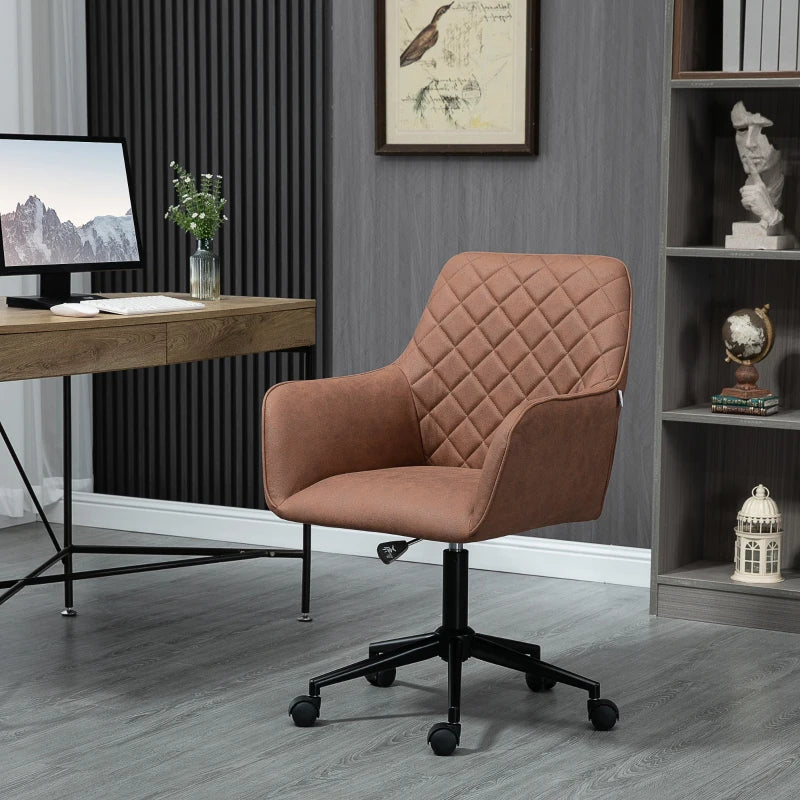 Vinsetto Mid Back Modern Home Office Chair Swivel Computer Desk Chair with Adjustable Height, Microfiber Cloth, Diamond Line Design, and Padded Armrests, Brown