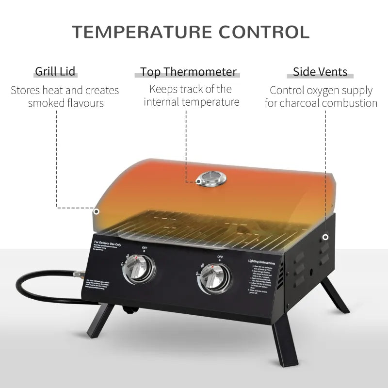 Outsunny 2 Burner Folding Tabletop Gas BBQ Grill w/ Lid, Thermometer, –  ShopEZ USA