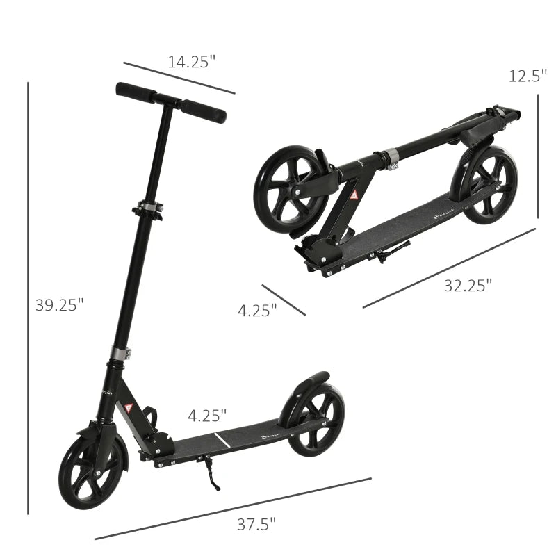 ShopEZ USA Youth Kick Scooter One-Click Foldable Height Adjustable Ride On Toy with Brake, Black