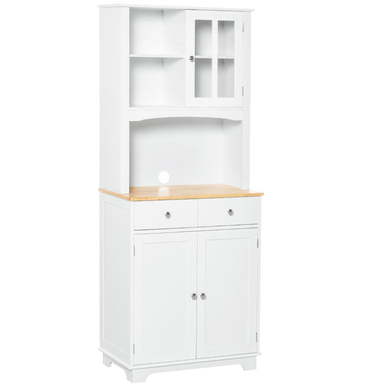 HOMCOM Freestanding 67" Kitchen Pantry with Hutch, Buffet Cabinet, Microwave Stand with Framed Doors, 2 Drawers, Cupboard, White