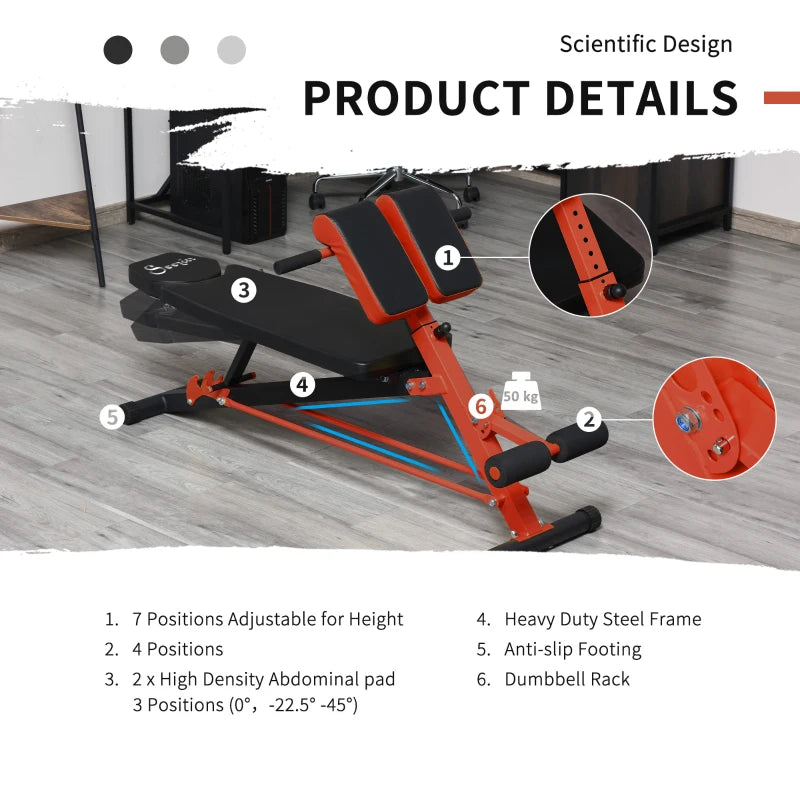 Soozier Adjustable Hyper Extension Dumbbell Weight Bench, Foam Leg Holders, Exercise Abs, Arms, Core, Strength Workout Station for Home Gym, Red
