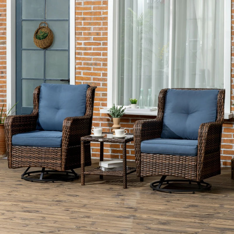 Outsunny Patio Bistro Set, Porch Furniture with 360° Rotation & Rocking Function, 28.25"x30.75"x36.25", Dark Blue
