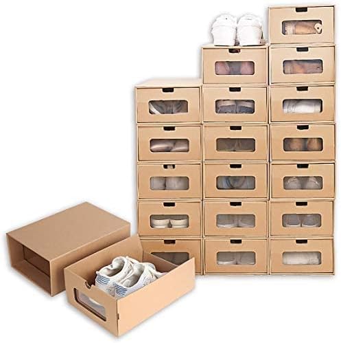 MYOYAY Shoe Box (20PCS) with Transparent Window, Waterproof Stackable Cardboard Storage Boxes,Heavy Duty Kraft Drawer Box for Shoes Sneaker Organizer, 13.7 x 9 x5.3