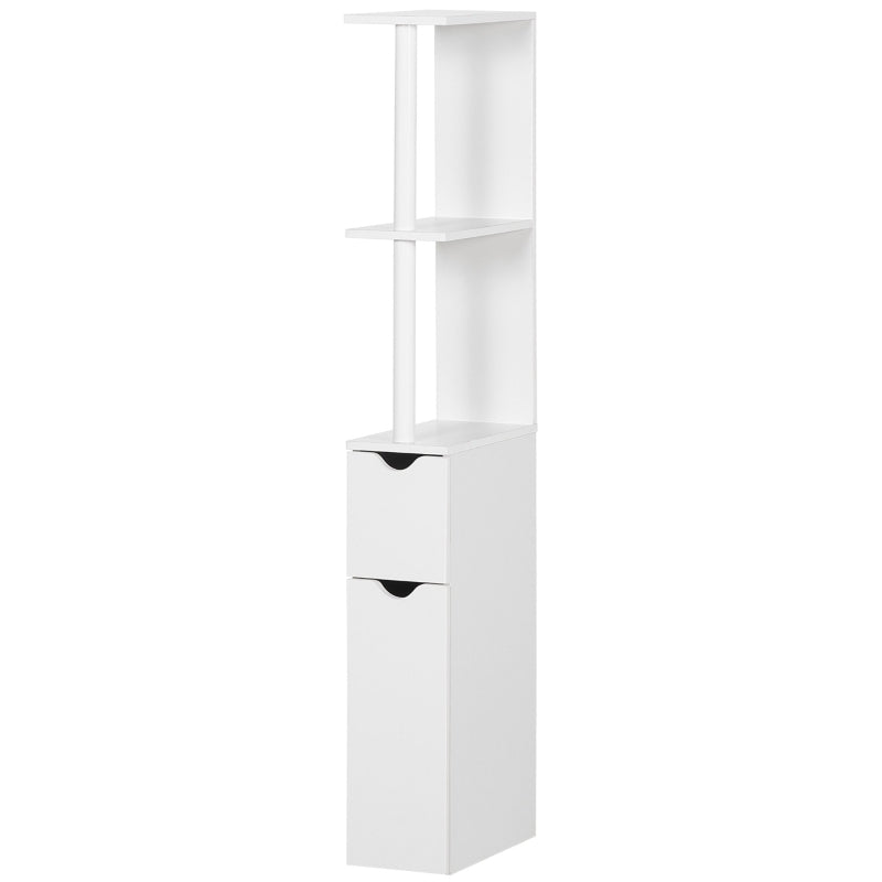 kleankin Tall Bathroom Storage Cabinet with 2 Open Shelves and 2 Door Cabinets, Freestanding Linen Tower, Grey