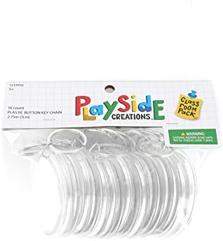 Playside Creations VBS and Camp Crafts, Plastic Button Key Chain, 2. 75 Inches Diameter, White, 16 Count