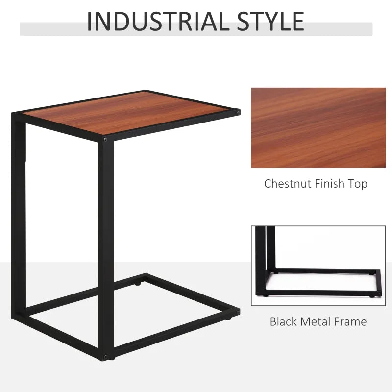HOMCOM C-Shaped End Table, Laptop Table with Metal Frame, Sofa Side Table for Living room, Bedroom, Walnut