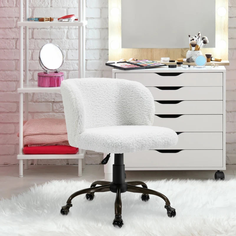 HOMCOM Swivel Accent Office Chair with Mid-Back Support, Padded Armrests, Adjustable Height and Bronze Wheels - White