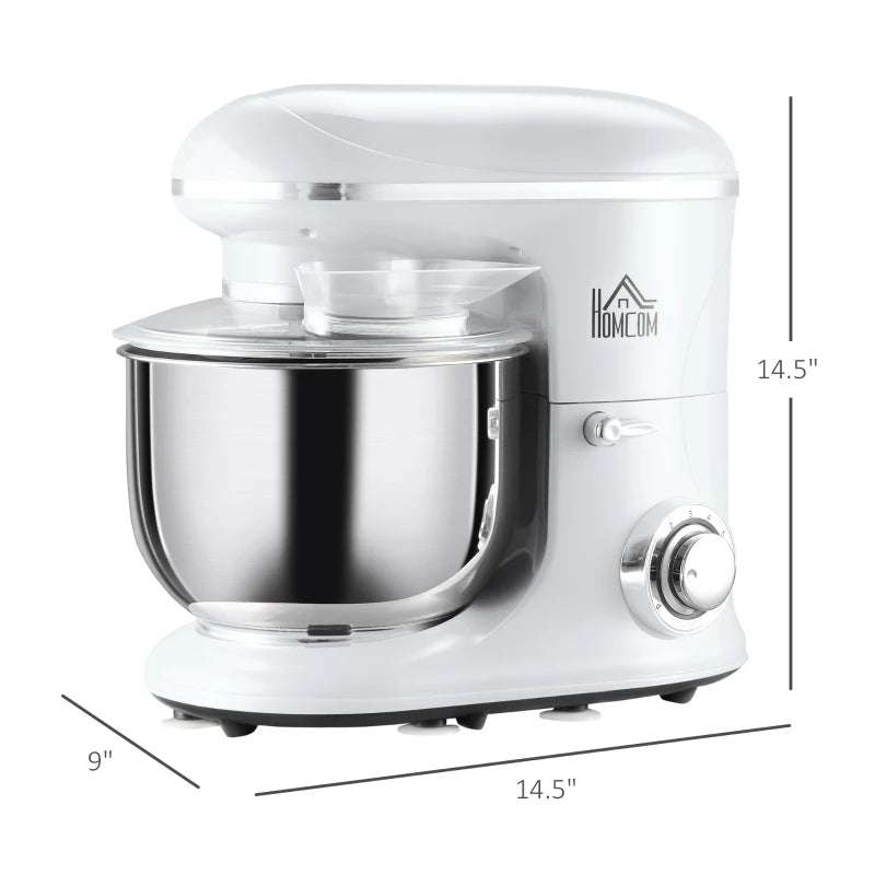 HOMCOM Stand Mixer with 6+1P Speed, 600W Tilt Head Kitchen Electric Mixer with 6 Qt Stainless Steel Mixing Bowl, Beater, Dough Hook, White