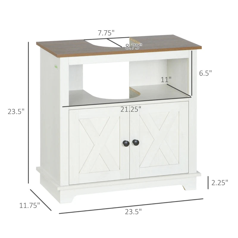 kleankin Modern Farmhouse Bathroom Sink Cabinet, Pedestal Sink Storage Cabinet with Double Doors and Shelves, White