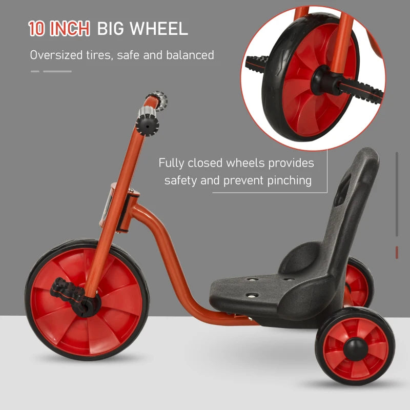 Qaba Kids Tricycle with 10" Big Wheels for 2-6 Boys and Girls, Ride-on Toy Fly for Indoor Outdoor - Red