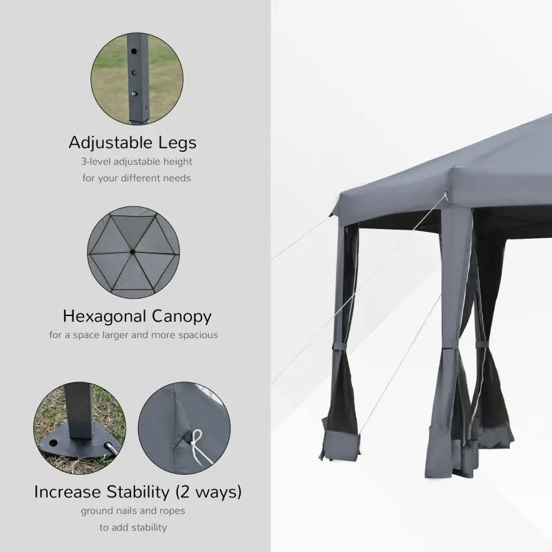 Outsunny 13 x 13 Hexagonal Pop Up Gazebo Heavy Duty Outdoor