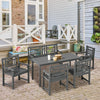 Outsunny 6 Piece Patio Dining Set with 1 Loveseat, 4 Single Armchairs 1 Dining Table with Umbrella Hole, Wooden Outdoor Table and Chairs with Slatted Seat and Backrest, Dark Gray