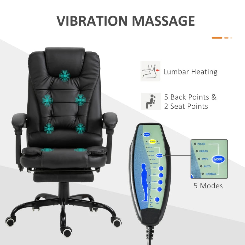 Vinsetto 7-Point Vibrating Massage Office Chair High Back Executive  Recliner with Lumbar Support, Footrest, Reclining Back, Adjustable Height,  Black