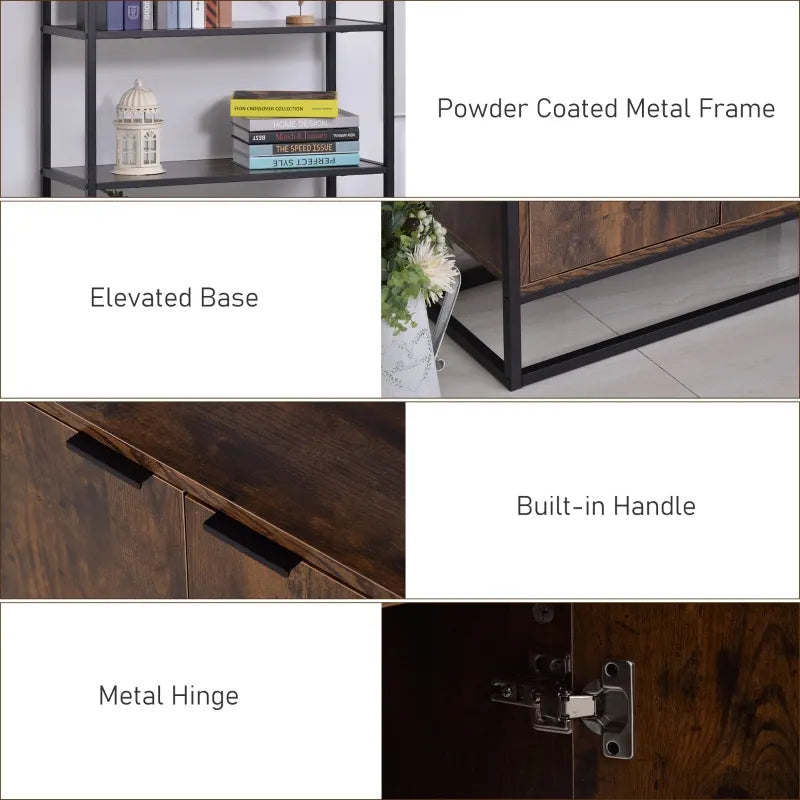 HOMCOM Wooden Metal 4 Tier Vintage Rustic Industrial Ladder Style Bookcase Shelf, Black/Vintage wood